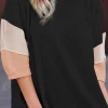 Clearance Dear-Lover Color Block Ribbed Knit Quarter Sleeve Top Carbon Grey