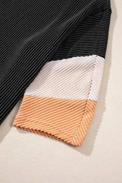 Clearance Dear-Lover Color Block Ribbed Knit Quarter Sleeve Top Carbon Grey