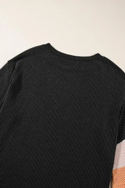 Clearance Dear-Lover Color Block Ribbed Knit Quarter Sleeve Top Carbon Grey