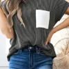 Hot Dear-Lover Corded Knit Color Block Pocketed Crew Neck T Shirt Carbon Grey