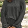 Online Dear-Lover Corded Knit Long Sleeve Top and High Waist Shorts Set Carbon Grey