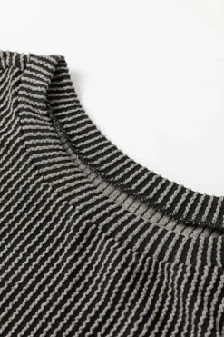 Online Dear-Lover Corded Knit Long Sleeve Top and High Waist Shorts Set Carbon Grey