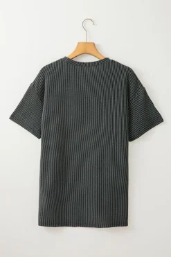 Discount Dear-Lover Corded Knit Pocketed Loose Fit T Shirt Carbon Grey