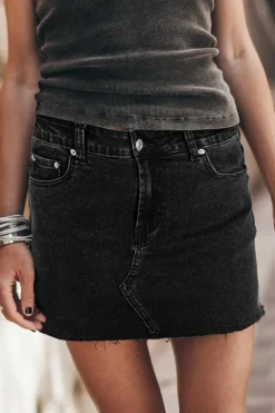 New Dear-Lover Mineral Wash Ripped Raw Hem Denim Mini Skirt Carbon Grey