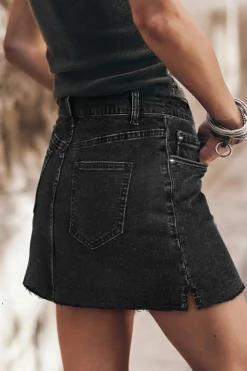 New Dear-Lover Mineral Wash Ripped Raw Hem Denim Mini Skirt Carbon Grey
