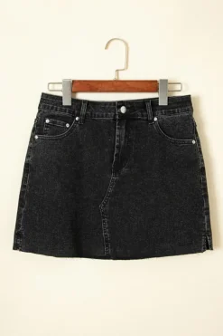 New Dear-Lover Mineral Wash Ripped Raw Hem Denim Mini Skirt Carbon Grey