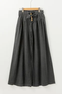 Sale Dear-Lover Mineral Wash Button Fly Waist Wide Leg Jeans Carbon Grey