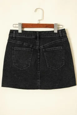 New Dear-Lover Mineral Wash Ripped Raw Hem Denim Mini Skirt Carbon Grey