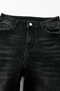 Clearance Dear-Lover Mineral Wash Raw Hem High Waist Flared Jeans Carbon Grey