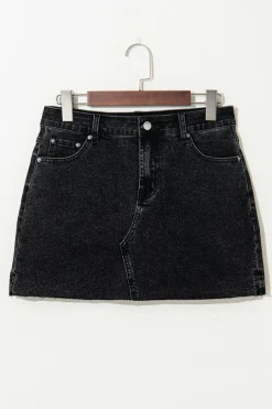 New Dear-Lover Mineral Wash Ripped Raw Hem Denim Mini Skirt Carbon Grey