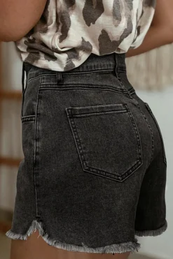 Best Dear-Lover Raw Hem High Waist Denim Shorts Carbon Grey