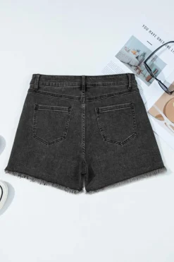 Best Dear-Lover Raw Hem High Waist Denim Shorts Carbon Grey