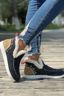 Sale Dear-Lover Suede Stitching Patchwork Plush Lined Anklet Boots Carbon Grey