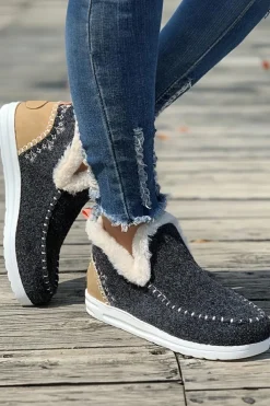 Sale Dear-Lover Suede Stitching Patchwork Plush Lined Anklet Boots Carbon Grey
