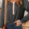 Online Dear-Lover Textured Contrast Stitching Henley Top Carbon Grey