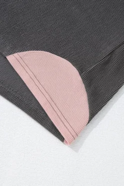 Online Dear-Lover Textured Contrast Stitching Henley Top Carbon Grey