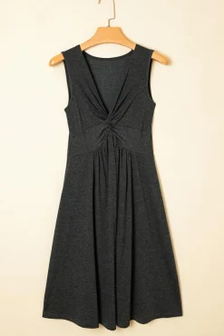 Clearance Dear-Lover Twisted Bust V Neck Sleeveless Dress Carbon Grey