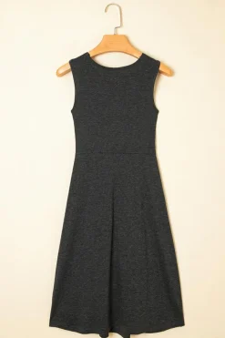 Clearance Dear-Lover Twisted Bust V Neck Sleeveless Dress Carbon Grey