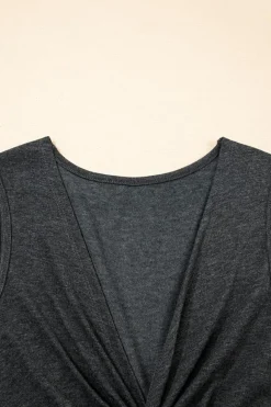 Clearance Dear-Lover Twisted Bust V Neck Sleeveless Dress Carbon Grey