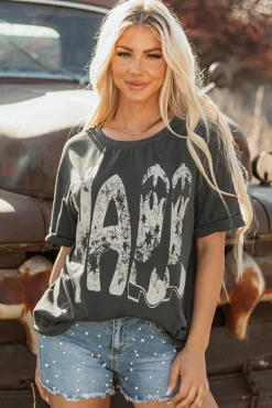 New Dear-Lover Vintage Yall Cowboy Boots Graphic Tee Carbon Grey