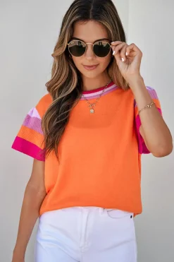 Discount Dear-Lover Contrast Flutter Sleeves Knitted Sweater T Shirt Carrot