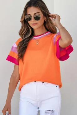 Discount Dear-Lover Contrast Flutter Sleeves Knitted Sweater T Shirt Carrot