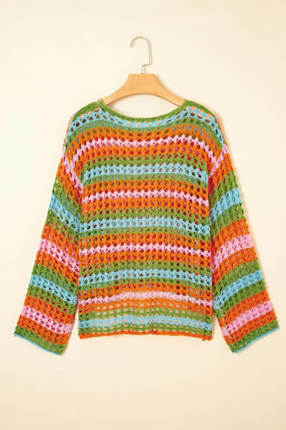 Online Dear-Lover Multi Stripe Open Knit Sweater Beach Cover Up Carrot
