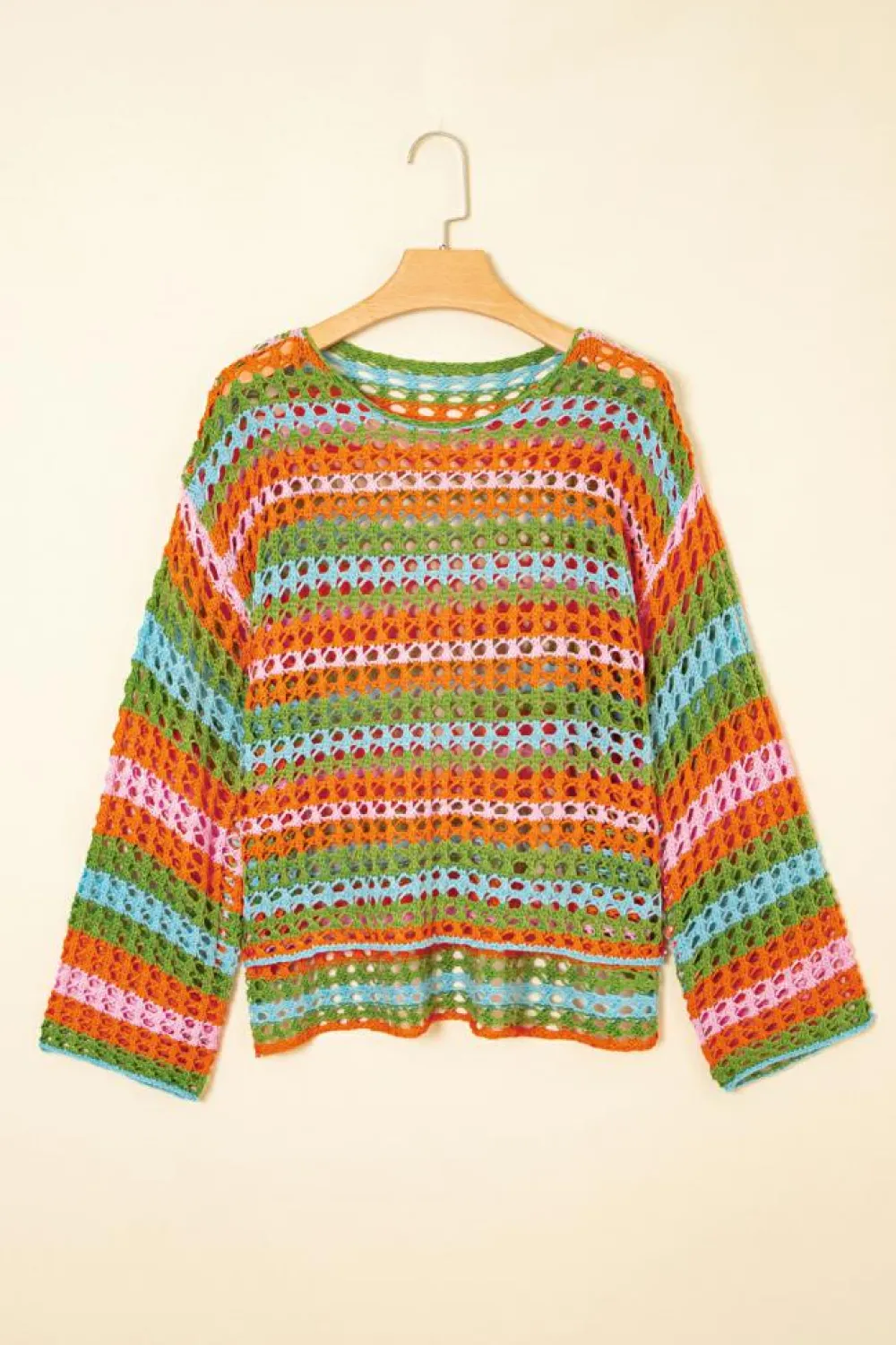 Online Dear-Lover Multi Stripe Open Knit Sweater Beach Cover Up Carrot