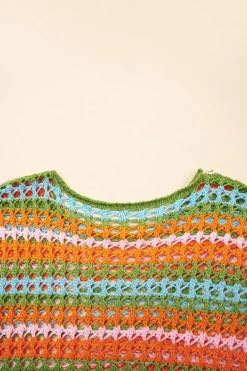 Online Dear-Lover Multi Stripe Open Knit Sweater Beach Cover Up Carrot