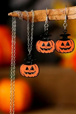 Discount Dear-Lover Pumpkin Face Halloween Necklace Earrings Jewelry Set Carrot
