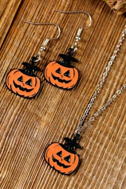 Discount Dear-Lover Pumpkin Face Halloween Necklace Earrings Jewelry Set Carrot