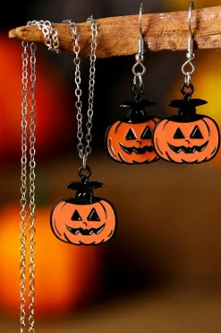 Discount Dear-Lover Pumpkin Face Halloween Necklace Earrings Jewelry Set Carrot