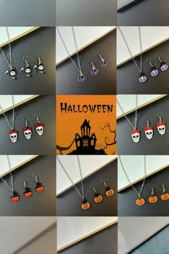Discount Dear-Lover Pumpkin Face Halloween Necklace Earrings Jewelry Set Carrot