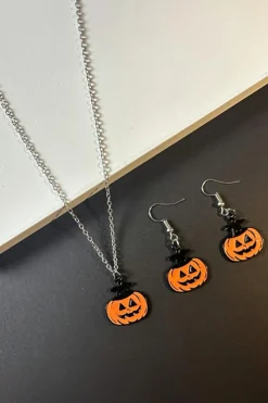 Discount Dear-Lover Pumpkin Face Halloween Necklace Earrings Jewelry Set Carrot