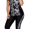 Outlet Dear-Lover Carved Flowery Print Tankini and Capris Set Black