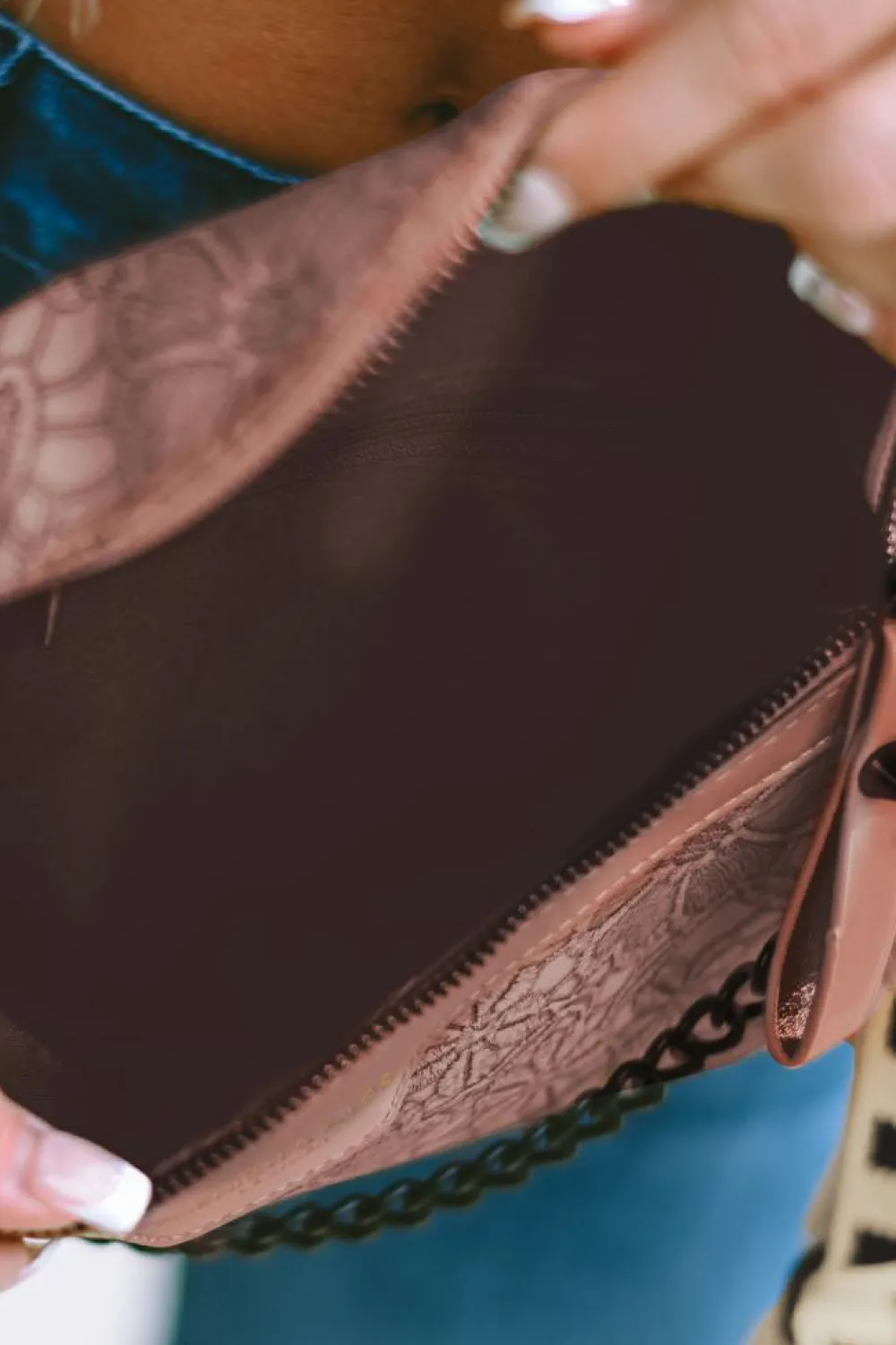 New Dear-Lover Casual Colorblock Strap Chain Shoulder Bag With Coin Purse Pale Chestnut