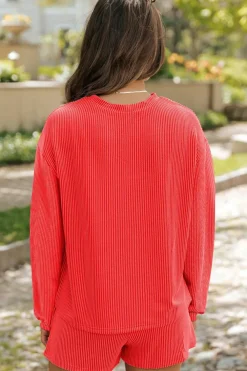 Sale Dear-Lover Casual Corded Knit Long Sleeve Top and High Waist Shorts Set Gold Flame