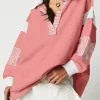 Clearance Dear-Lover Casual Striped Colorblock Patchwork Collar Sweatshirt Pale Chestnut