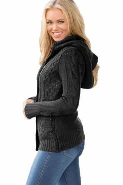 Discount Dear-Lover Charcoal Long Sleeve Button-up Hooded Cardigans Gray