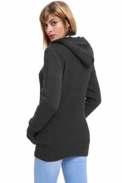 Discount Dear-Lover Charcoal Long Sleeve Button-up Hooded Cardigans Gray