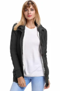 Discount Dear-Lover Charcoal Long Sleeve Button-up Hooded Cardigans Gray