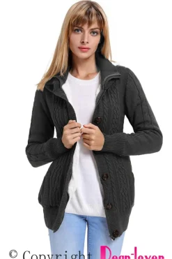 Discount Dear-Lover Charcoal Long Sleeve Button-up Hooded Cardigans Gray