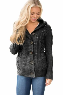 Discount Dear-Lover Charcoal Long Sleeve Button-up Hooded Cardigans Gray