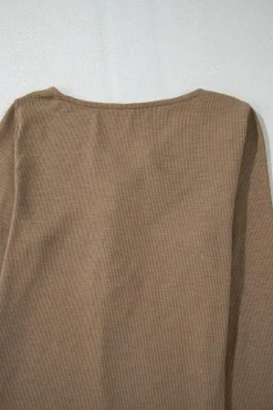 Discount Dear-Lover Anglaise Broider Ribbed Long Sleeve Top Chestnut