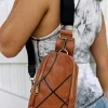 Fashion Dear-Lover Balls Pattern PU Leather Zipped Sling Bag Chestnut
