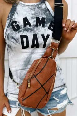 Fashion Dear-Lover Balls Pattern PU Leather Zipped Sling Bag Chestnut