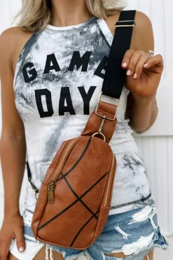 Fashion Dear-Lover Balls Pattern PU Leather Zipped Sling Bag Chestnut