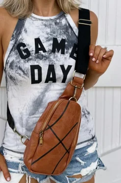 Fashion Dear-Lover Balls Pattern PU Leather Zipped Sling Bag Chestnut