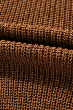 Clearance Dear-Lover Beaded Drop Shoulder Round Neck Sweater Chestnut