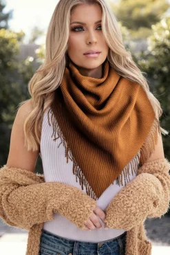 Hot Dear-Lover Bohemian Fringe Trim Textured Scarf Chestnut